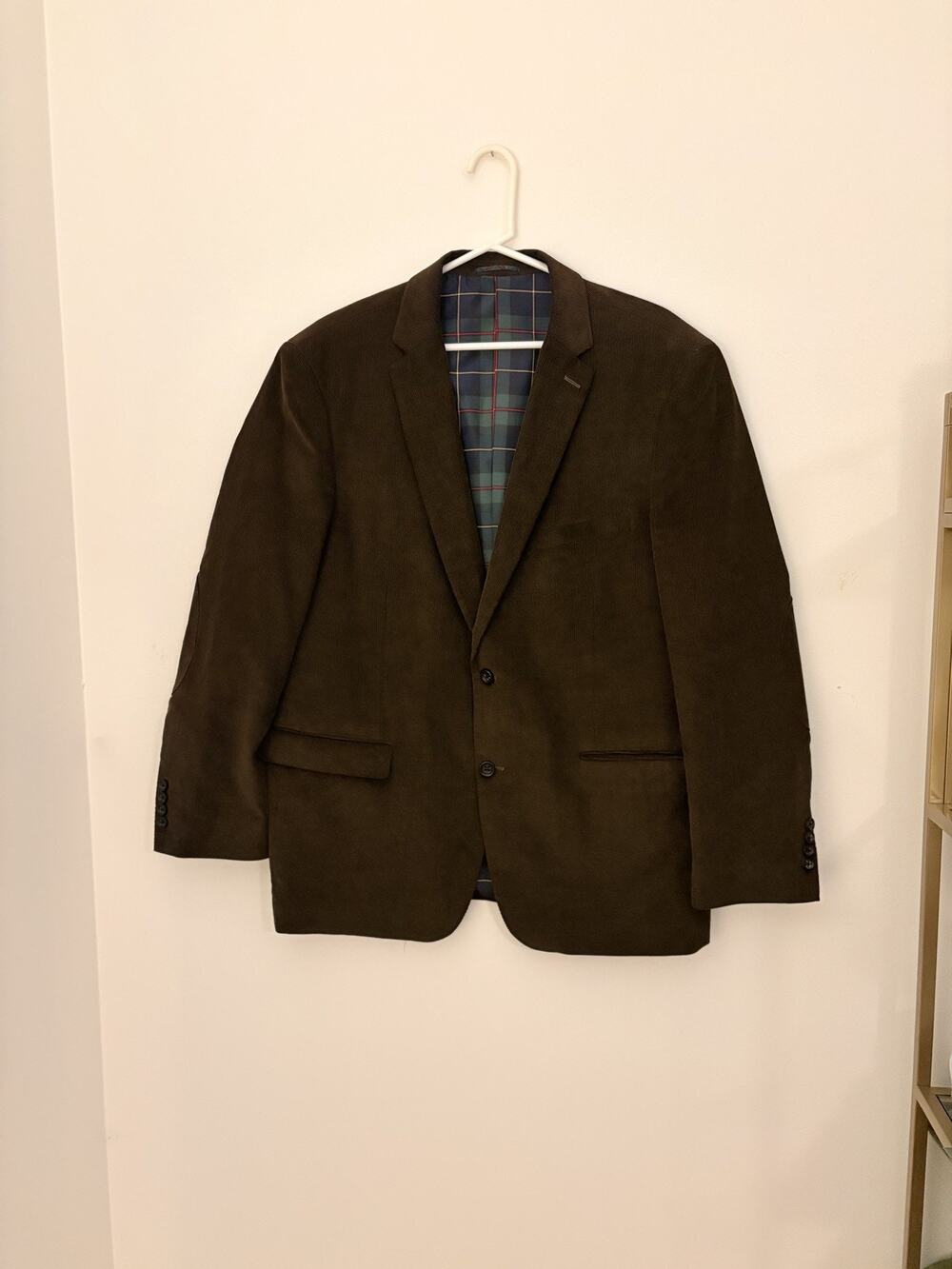 US Polo Assn Mens Blazer 46R Brown Corduroy Plaid Lining Two Button Sport Jacket